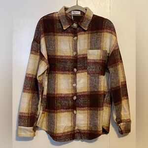 FANTASLOOK PLAID FLANNEL SHIRTS FOR WOMEN BUTTON DOWN SHACKET, Medium